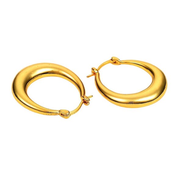 1 Inch 27mm Hoop Gold Tone Pierced Post Earrings - Picture 2 of 5